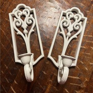 Homco 1982 White Wall Sconces Pair Candle Holders Hollywood Regency #4229